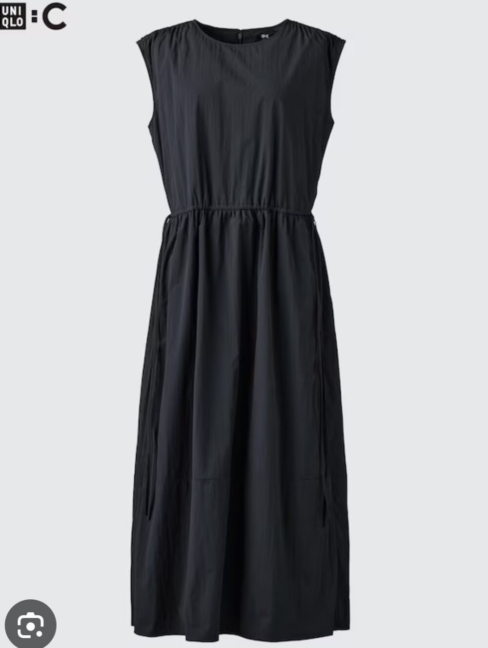 UNIQLO: C | S/M Gathered Sleeveless Midi Dress | black